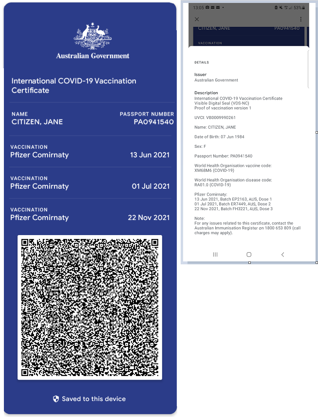 International COVID19 vaccination certificate now available in